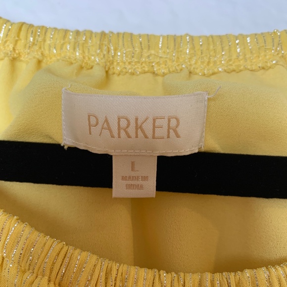 Parker Mylah Shirred Top Large NEW Dandelion Lemon Yellow Silver Metallic - Picture 11 of 13